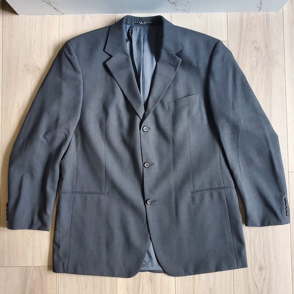 Hugo Boss Einstein Sigma Blazer Jacket Mens 46R Black Wool Made in USA Coat